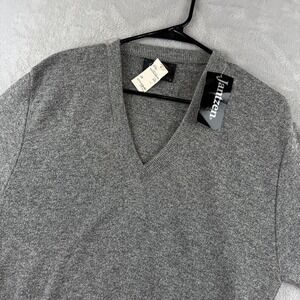 Vintage Jantzen Sweater Mens Medium Gray Deadstock V Neck Knit Made USA Pullover